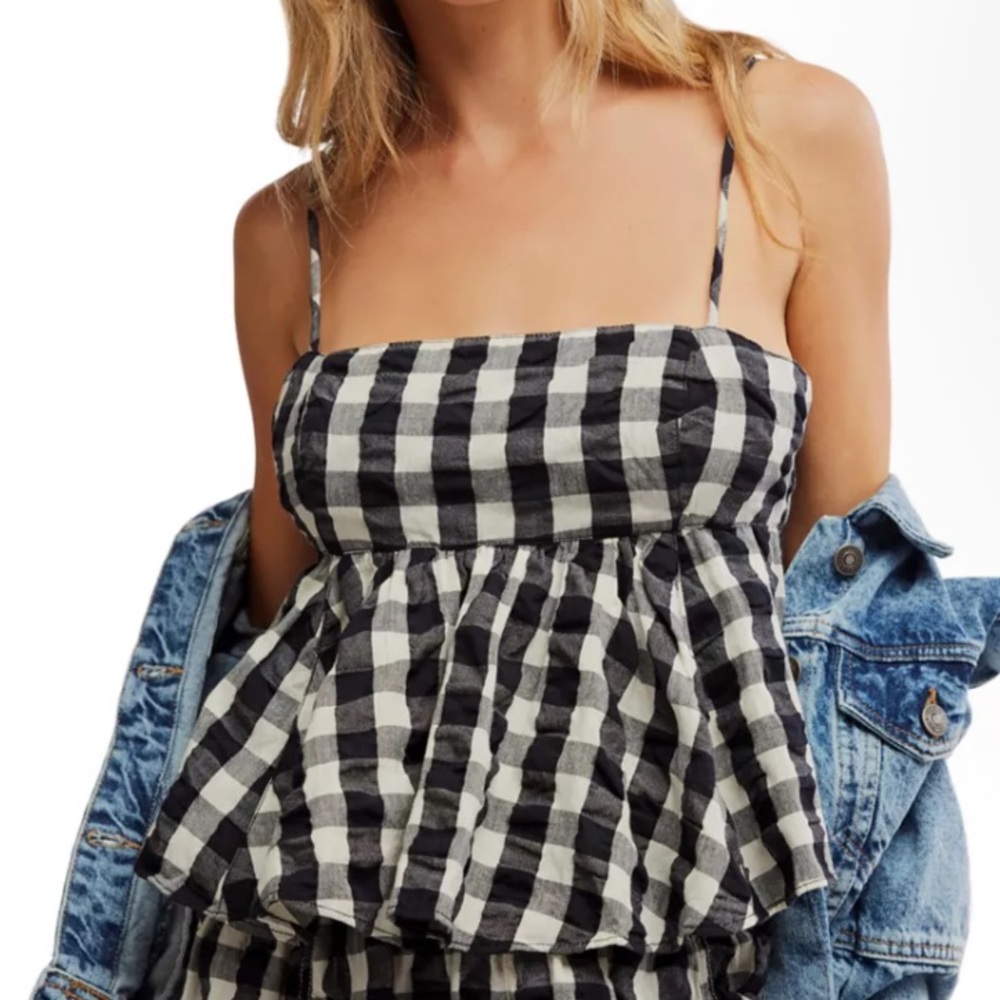Free People Black and White Checkered Tank Top
